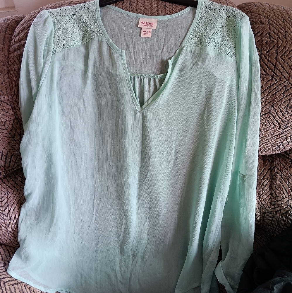 Mint Sheer Blouse Nwots Xxl W/ Matching Scarf.